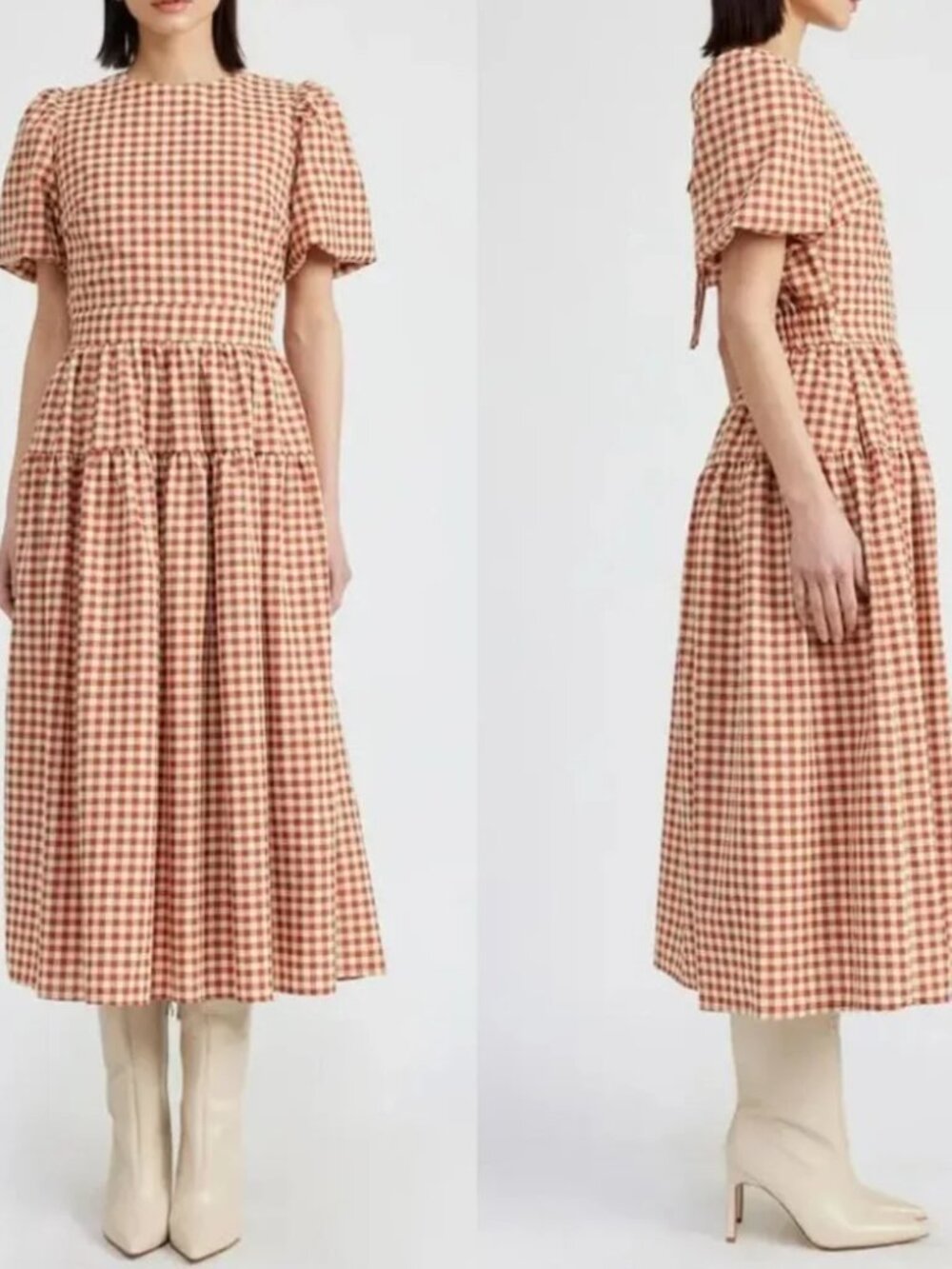 El Saison Juni Gingham Peasant Prairie Cottagecore MilkMaid Boho Long Dress XS